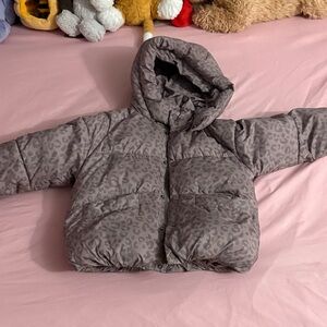 Zara Kids Leopard Print Puffer Jacket - Gray